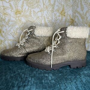 JustFab Gold Boots with Shearling Trim (US 12)